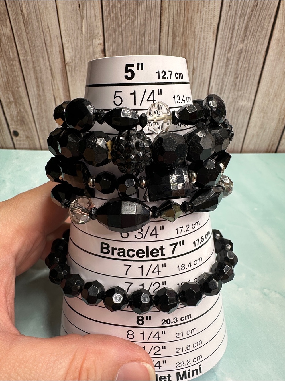 Black Beaded Stretch Bracelet Stack - Women Jewelry Acrylic 5 piece gift
